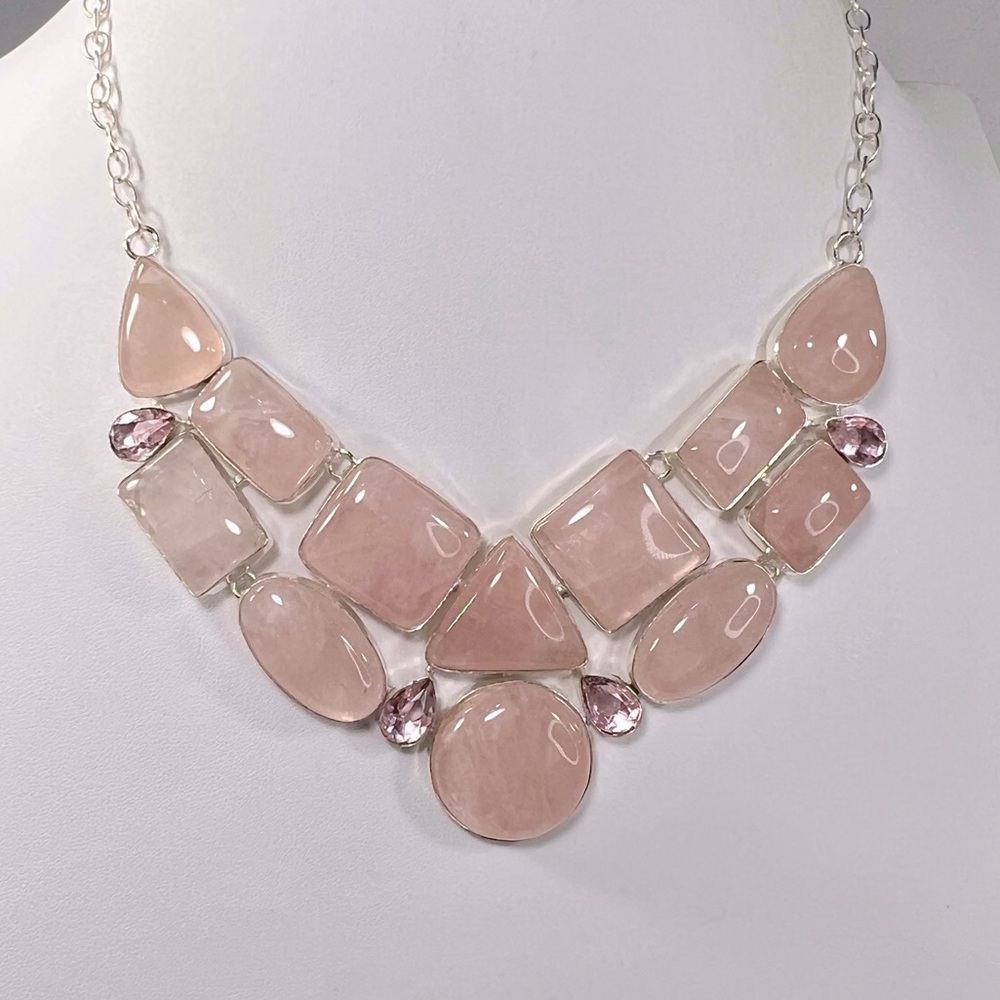 Rose Quartz 925 Large Gemstone Necklace